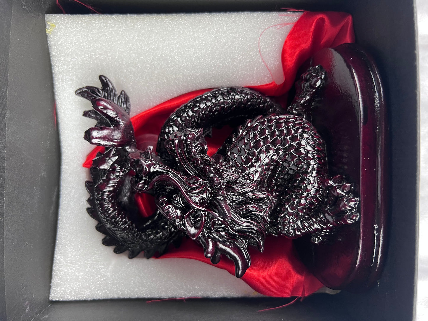 Earthbound Red Resin Chinese Dragon Statue With Crystal Ball
