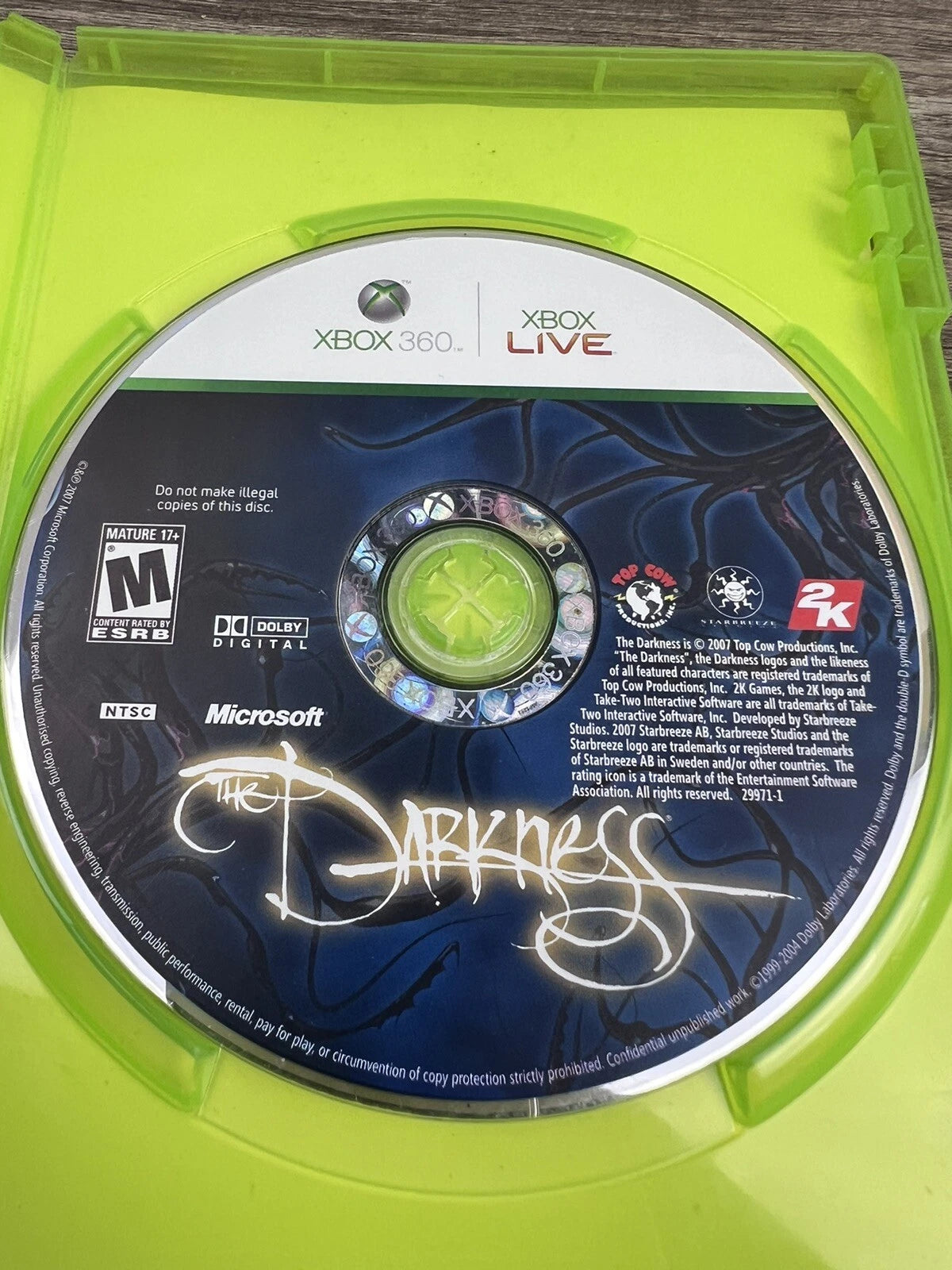 Xbox 360 The Darkness Game and Original Box - No Manual