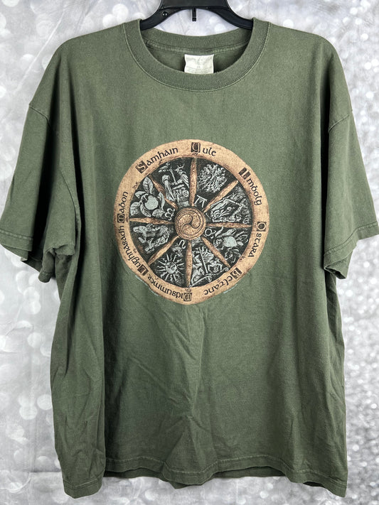 Vintage Pagen The Wheel of the Year Wiccan Calendar T-shirt Men's Size XL