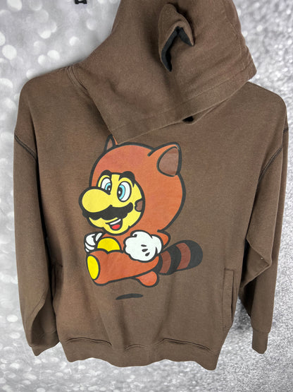 Nintendo Super Mario Bros. 3 Tanooki  Y2K Era Hoodie with Ears Men’s Size Large