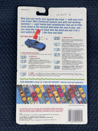 Hot Wheels California Custom Car Hot Wrist Watches 1990 Rare Retro Vintage Blue