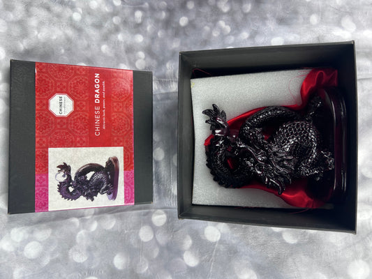 Earthbound Red Resin Chinese Dragon Statue With Crystal Ball