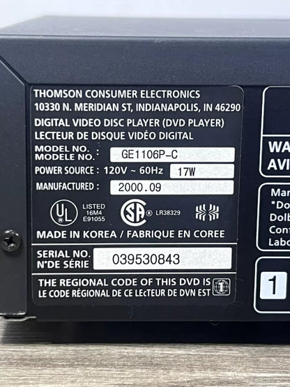 General Electric DVD Video Disc Player Model GE1106P - No Remote
